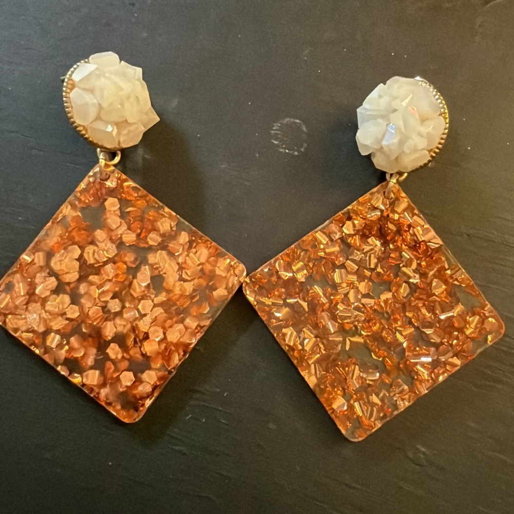 Chic Gold and Cream Square Dangle Earrings